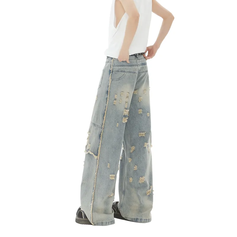 KM Jeans Unisex Distressed Color-6