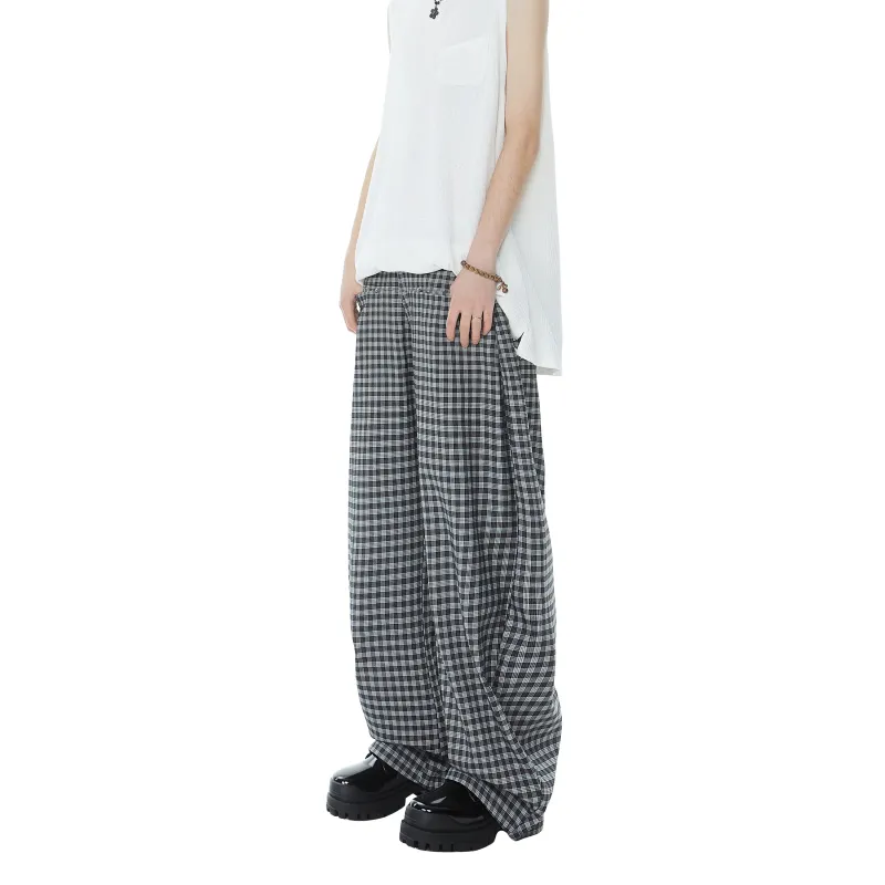 KM Casual Pants Unisex American Plaid-4