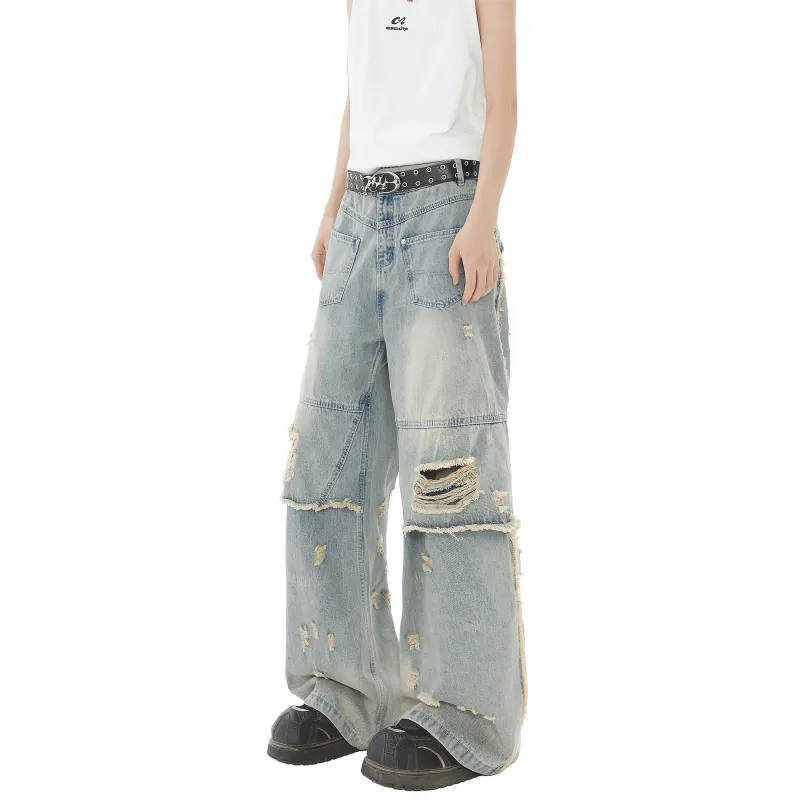 KM Jeans Unisex Distressed Color-5