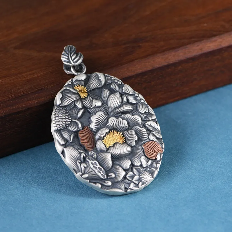 JINLUWANG Peaceful Joy Prosperity Peony Handcrafted Double Sided Misunderstood Elegant Classical Style Pendant Women's-3
