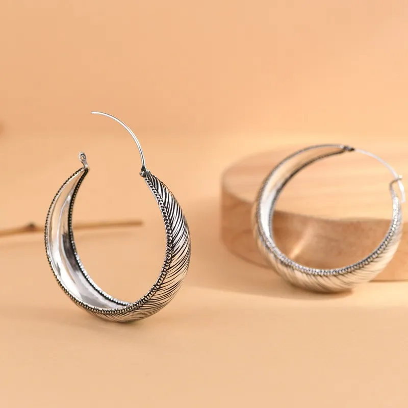 JINLUWANG S925 Silver Exaggerated Large Elegant Elegance Hoop Earrings Women's-2