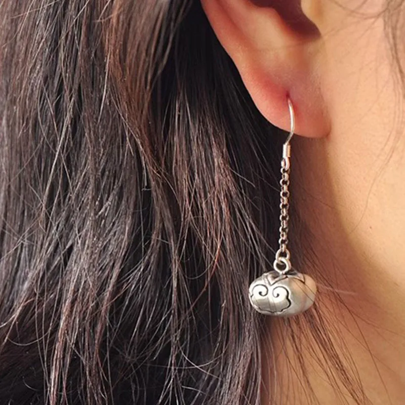 JINLUWANG 990 Foot Silver Earrings Women's-3