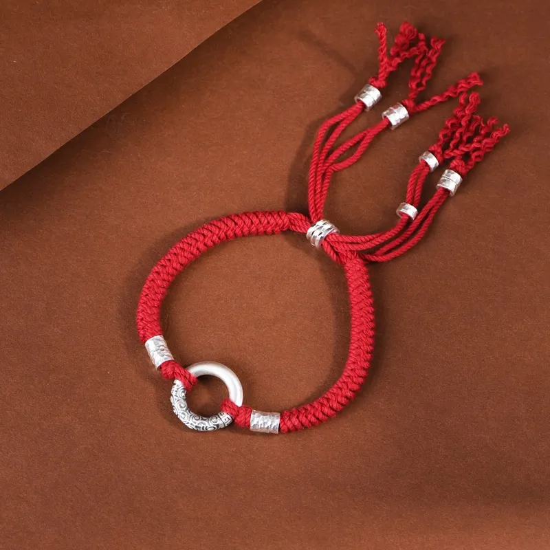 JINLUWANG Foot Silver 990 Heart to Heart Origin to Origin Adjustable Bracelet Unisex-2