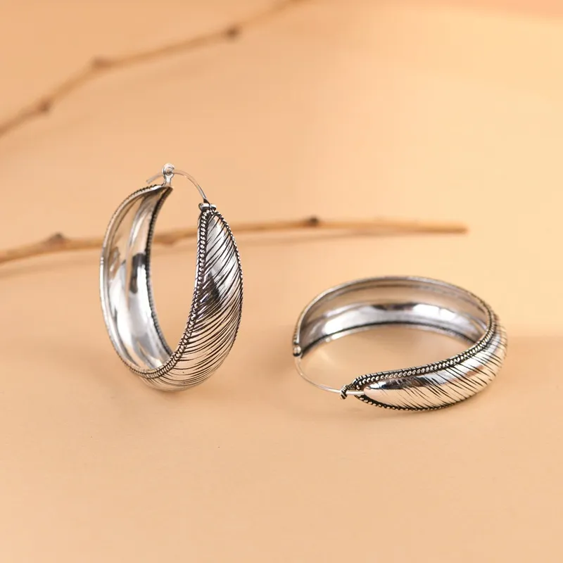 JINLUWANG S925 Silver Exaggerated Large Elegant Elegance Hoop Earrings Women's-4