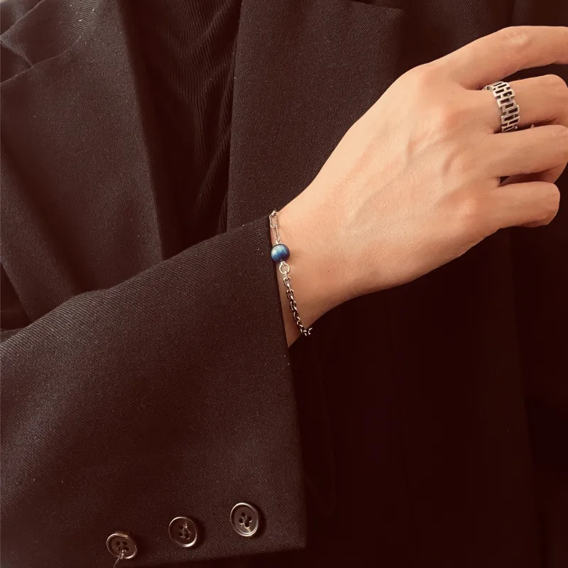 SHIYI N CIFANG Blue Crystal 925 Sterling Silver Vintage Distressed Unique Original Bracelet Length Adjustable Unisex-2