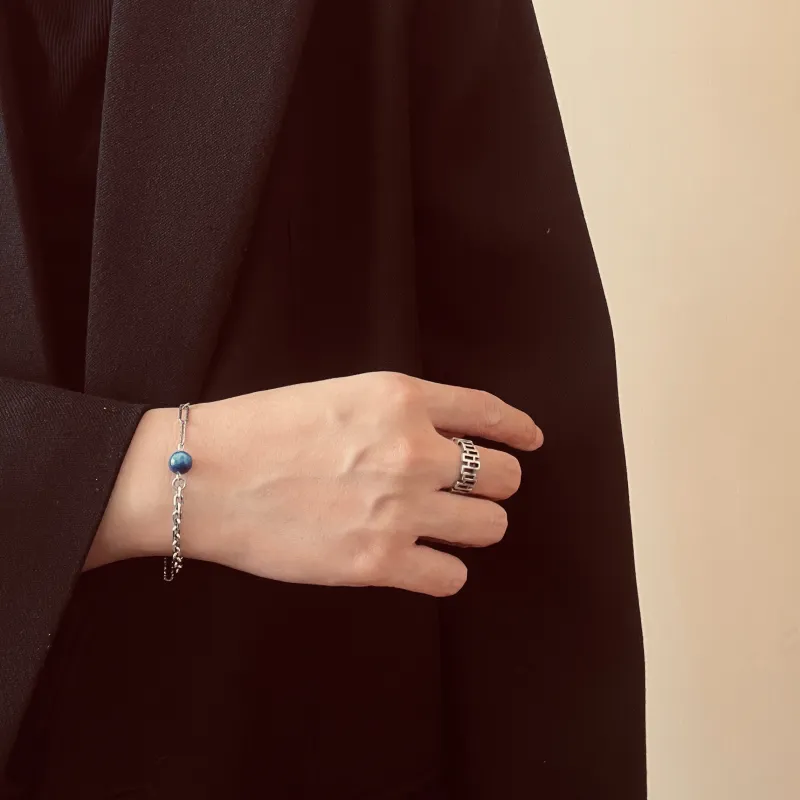 SHIYI N CIFANG Blue Crystal 925 Sterling Silver Vintage Distressed Unique Original Bracelet Length Adjustable Unisex-5