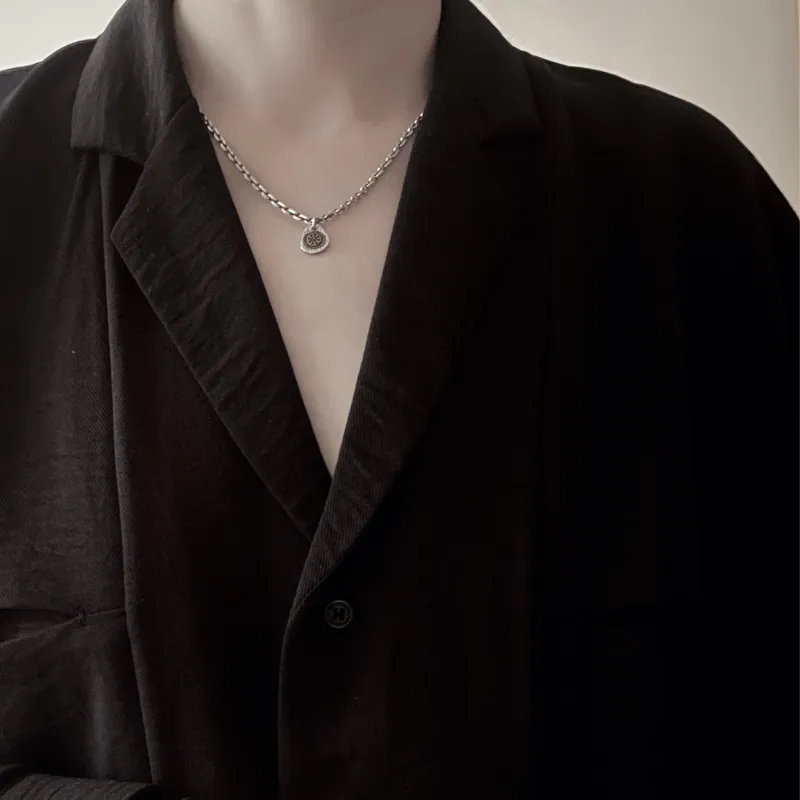 SHIYI N CIFANG Handmade Silver Sulfurization Distressed Necklaces Men's-3
