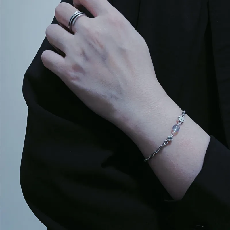 SHIYI N CIFANG Gray Moonstone 925 Sterling Silver Trendy Bracelet Unisex-4