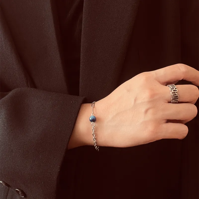 SHIYI N CIFANG Blue Crystal 925 Sterling Silver Vintage Distressed Unique Original Bracelet Length Adjustable Unisex-3