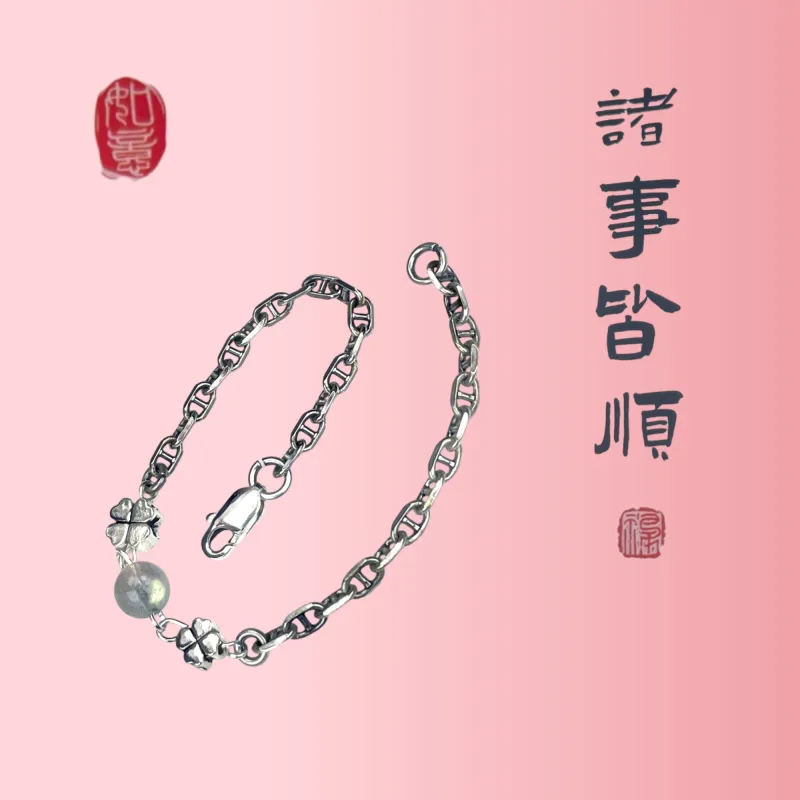 SHIYI N CIFANG Gray Moonstone 925 Sterling Silver Trendy Bracelet Unisex-1