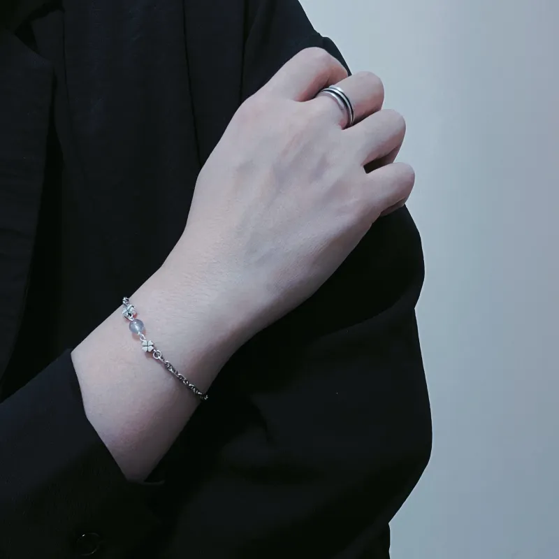 SHIYI N CIFANG Gray Moonstone 925 Sterling Silver Trendy Bracelet Unisex-5