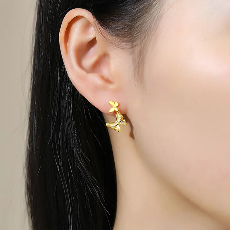 MAXTHINK S925 Silver Stud Earrings Women's Gold-2