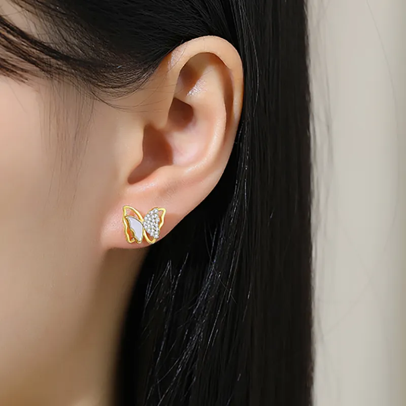MAXTHINK S925 Silver Stud Earrings Women's Gold-2