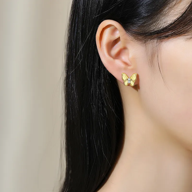 MAXTHINK S925 Silver Stud Earrings Women's Gold-1