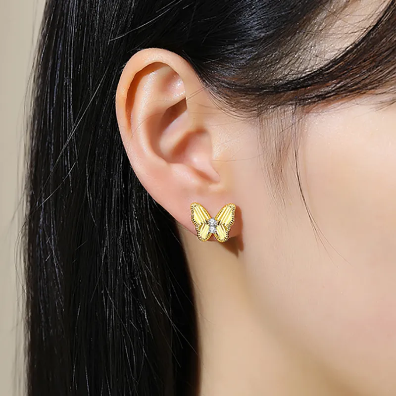 MAXTHINK S925 Silver Stud Earrings Women's Gold-2