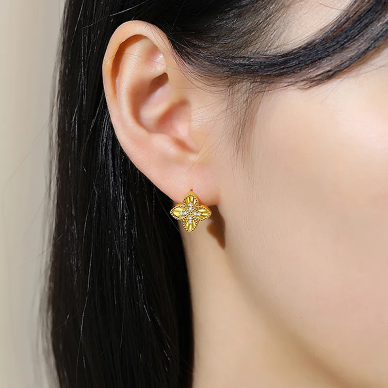 MAXTHINK S925 Silver Stud Earrings Women's Gold-2