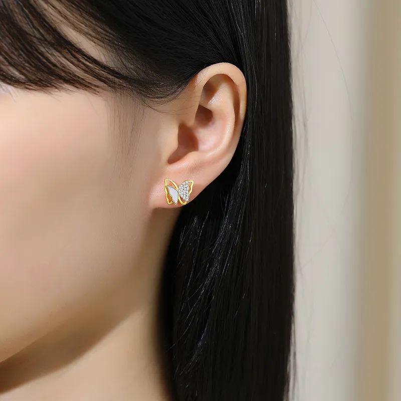 MAXTHINK S925 Silver Stud Earrings Women's Gold-1