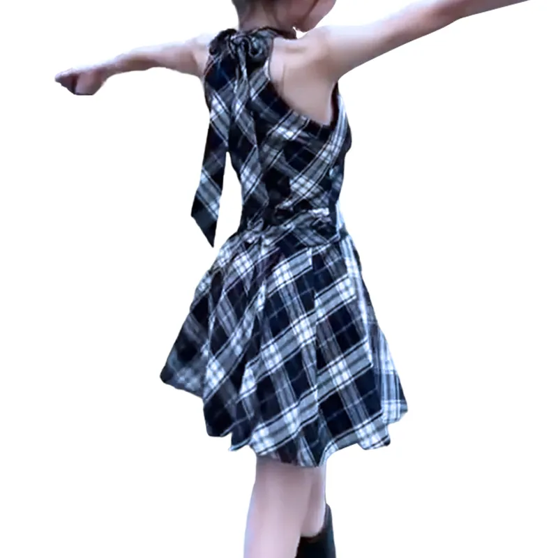 ROBINHOOD Slip Dresses Women's Black White Plaid-4