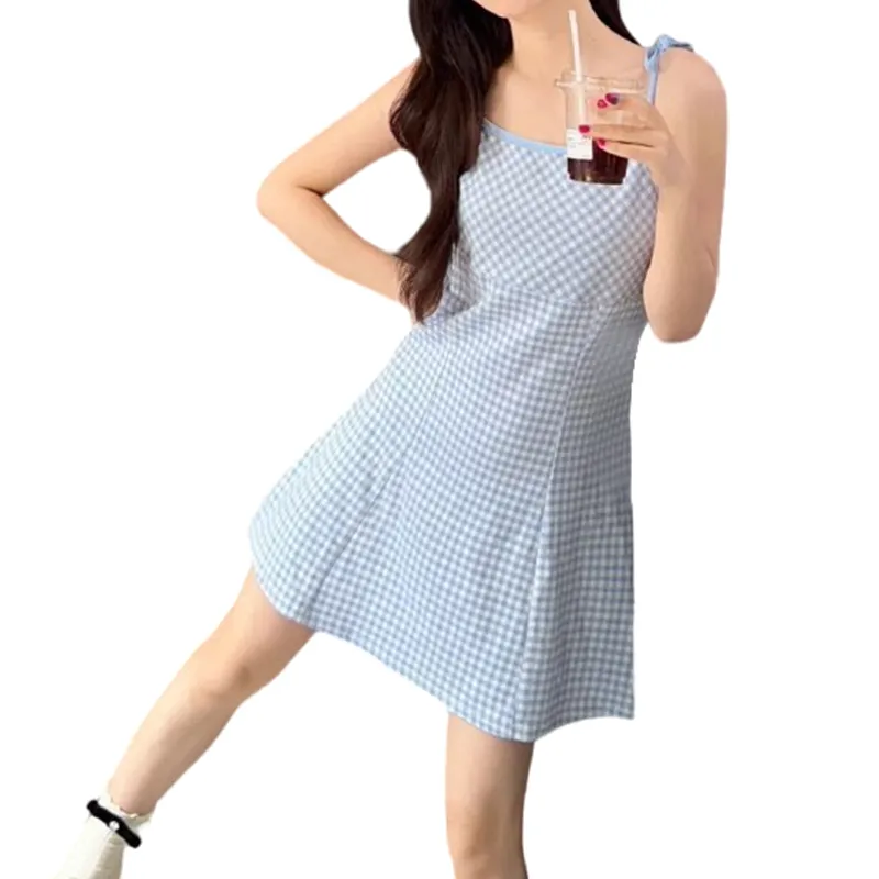 ROBINHOOD Slip Dresses Women's Blue Plaid-1
