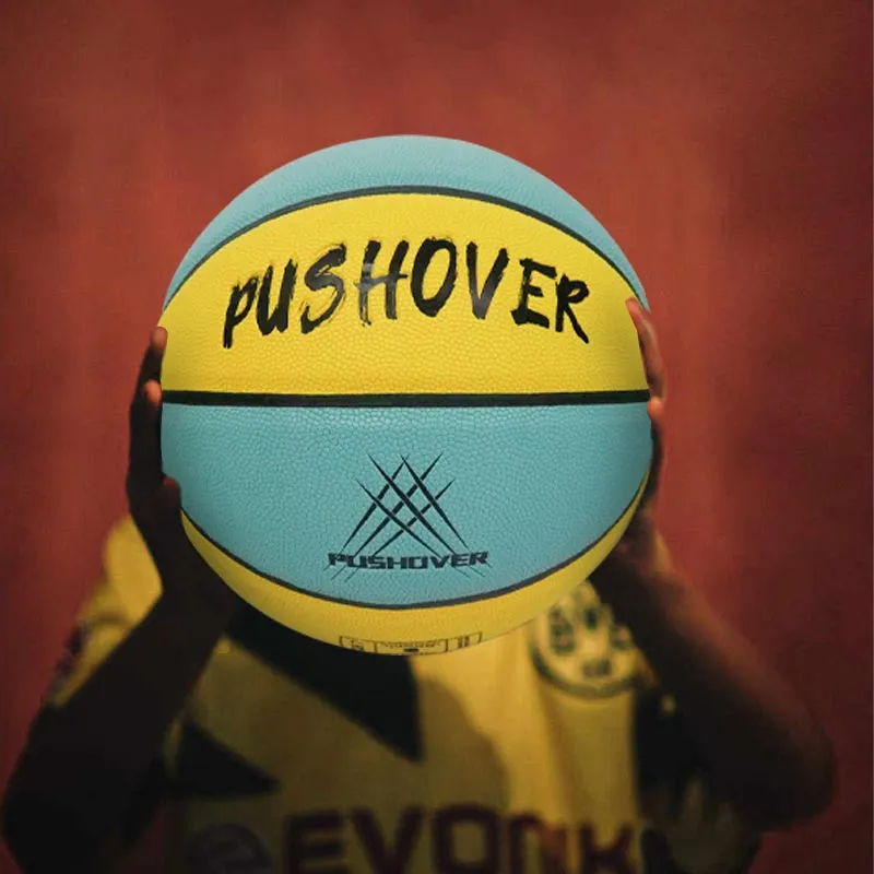 PUSHOVER PU Basketball Cyan Yellow Size 7 Training Unisex-10