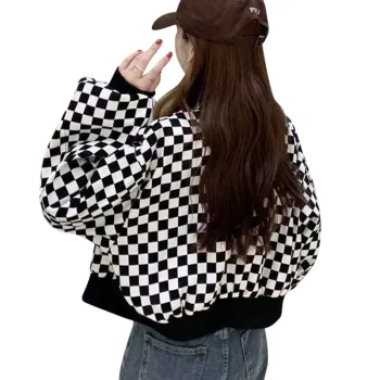 ROBINHOOD Baseball Jacket Unisex Black White Plaid
