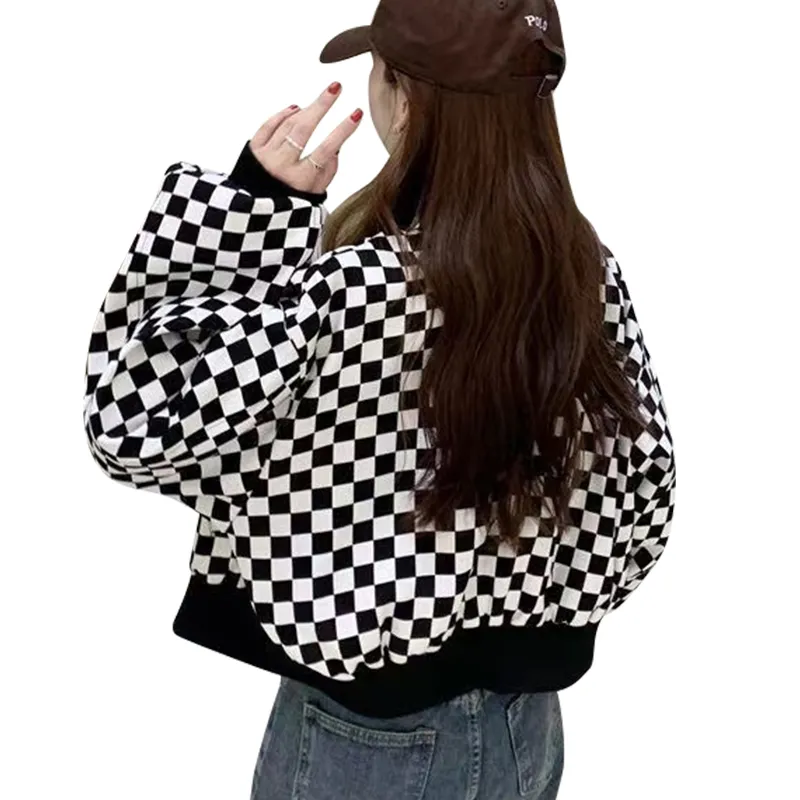ROBINHOOD Baseball Jacket Unisex Black White Plaid-5