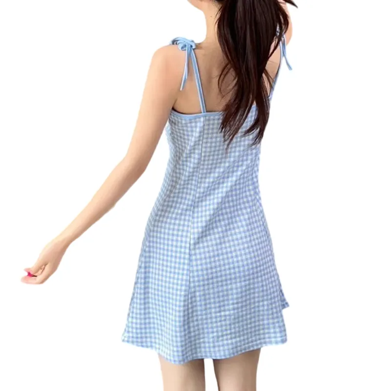 ROBINHOOD Slip Dresses Women's Blue Plaid-2