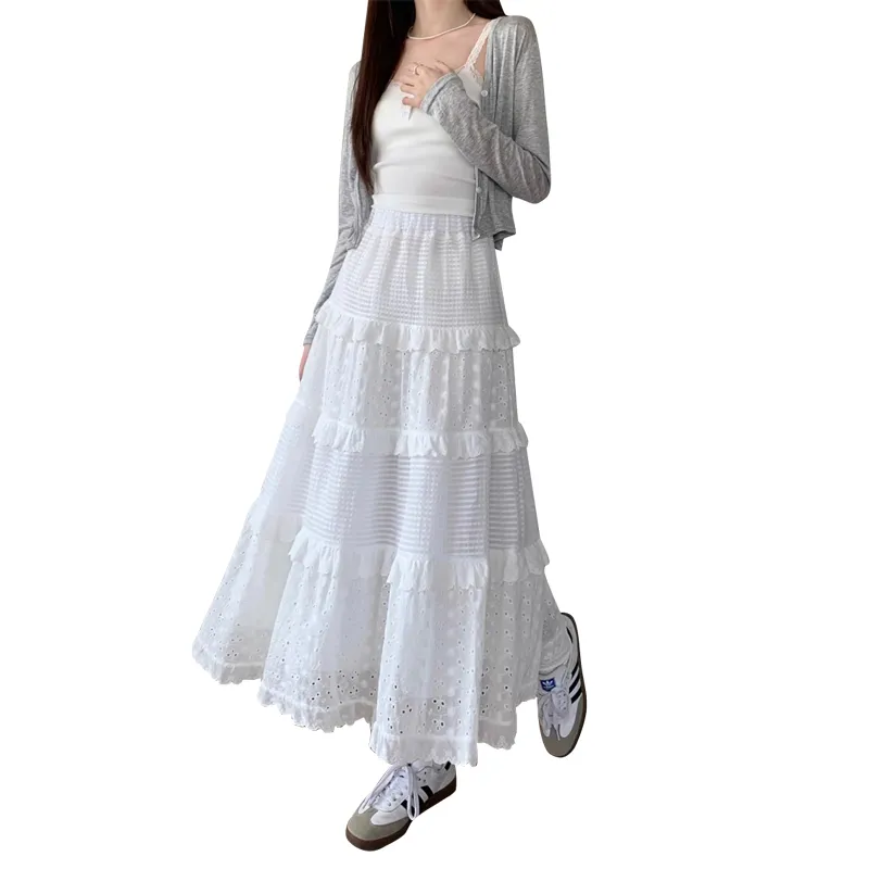 ROBINHOOD Casual Long Skirts Women's White-2