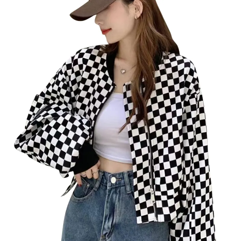 ROBINHOOD Baseball Jacket Unisex Black White Plaid-4