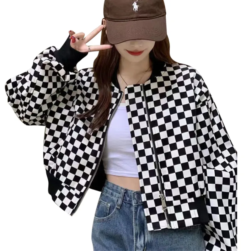 ROBINHOOD Baseball Jacket Unisex Black White Plaid-1