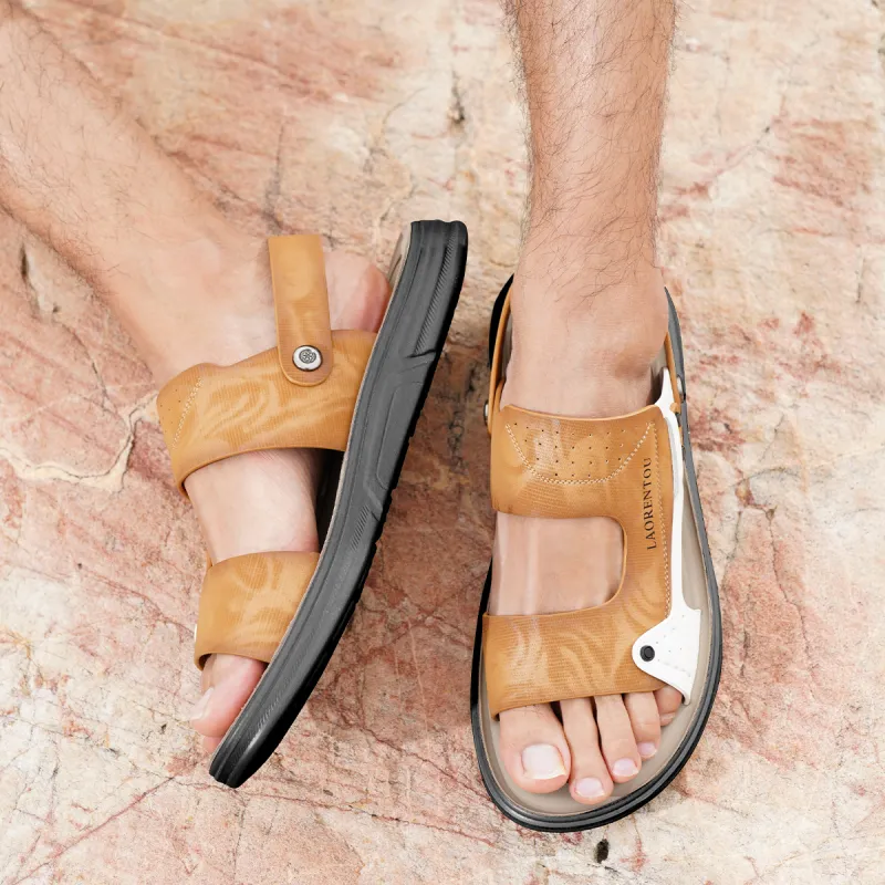 LAORENTOU Beach Sandals Men Gray White/Yellow White-22
