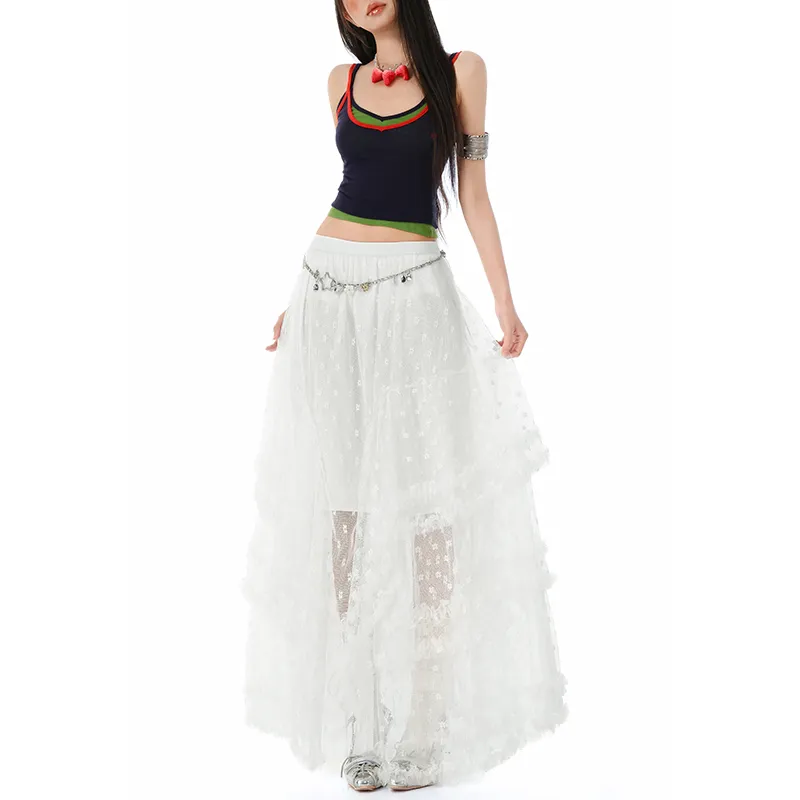 Kazakhstan Casual Long Skirt Women's White-1