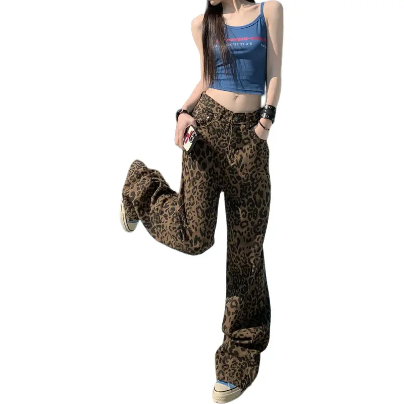 Kazakhstan Jeans Women's Coffee Brown Leopard Print-10
