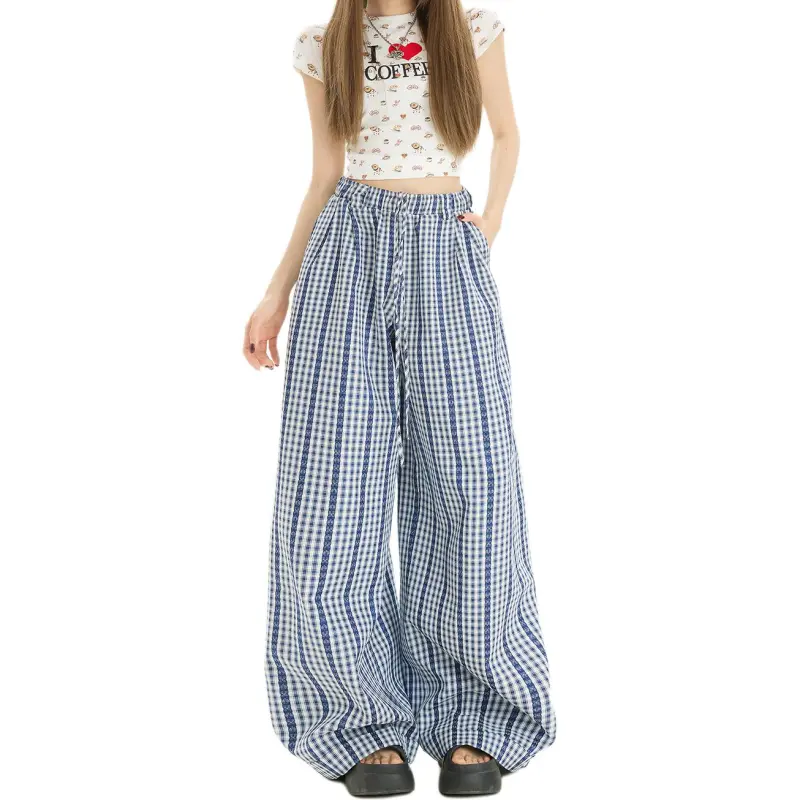Kazakhstan Casual Pants Women's Blue Plaid-10