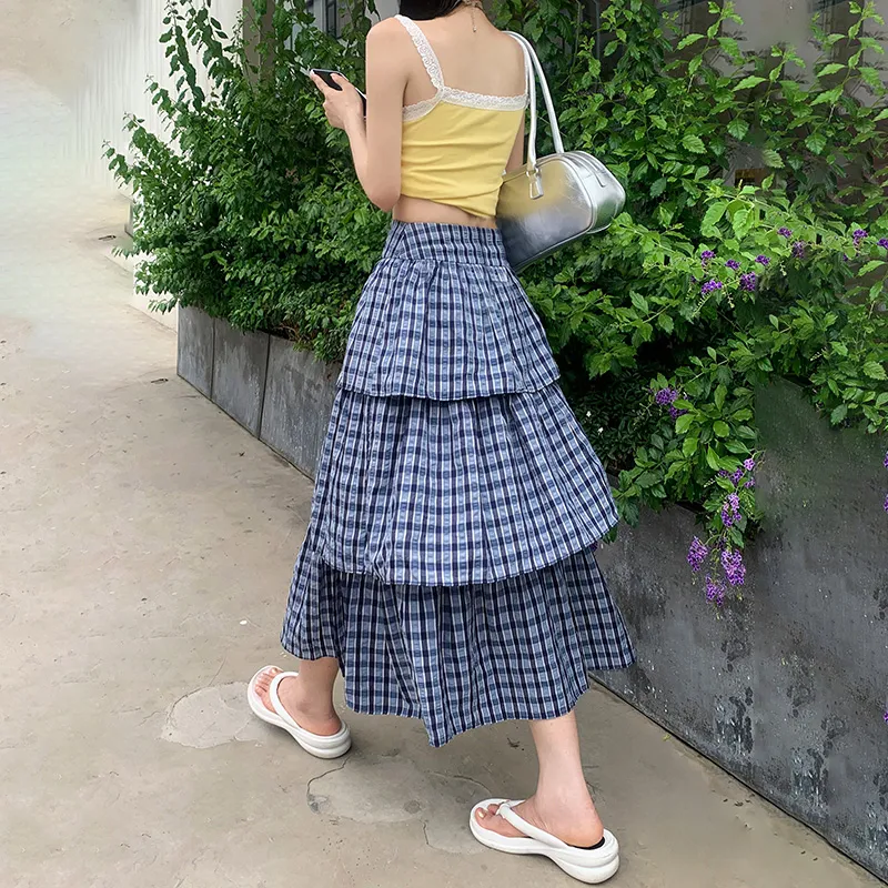 Kazakhstan Casual Long Skirts Women's Blue-3