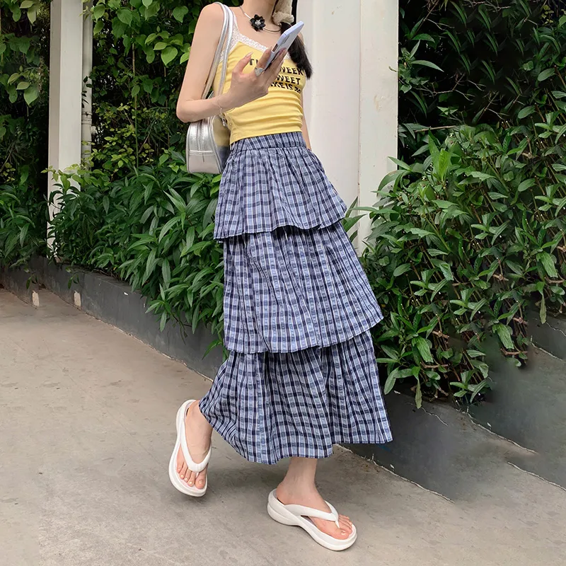 Kazakhstan Casual Long Skirts Women's Blue-2