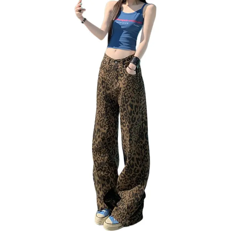 Kazakhstan Jeans Women's Coffee Brown Leopard Print-8