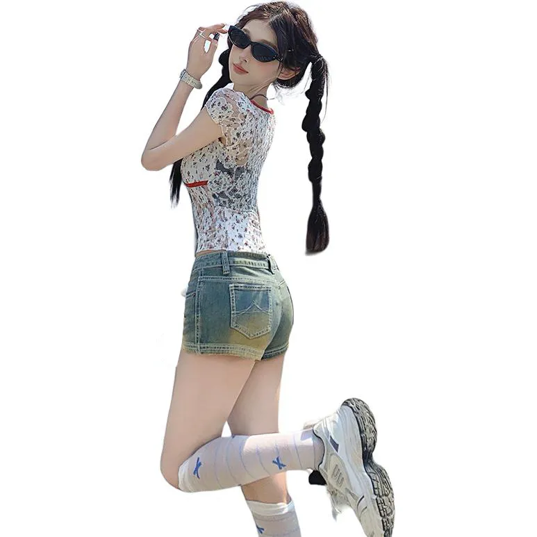 Kazakhstan Denim Shorts Women's Nostalgic Blue-3