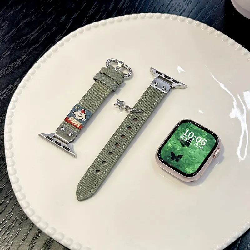 CHUANGYIDA Apple Compatibility Watch Band 130 180mm Denim Material-4