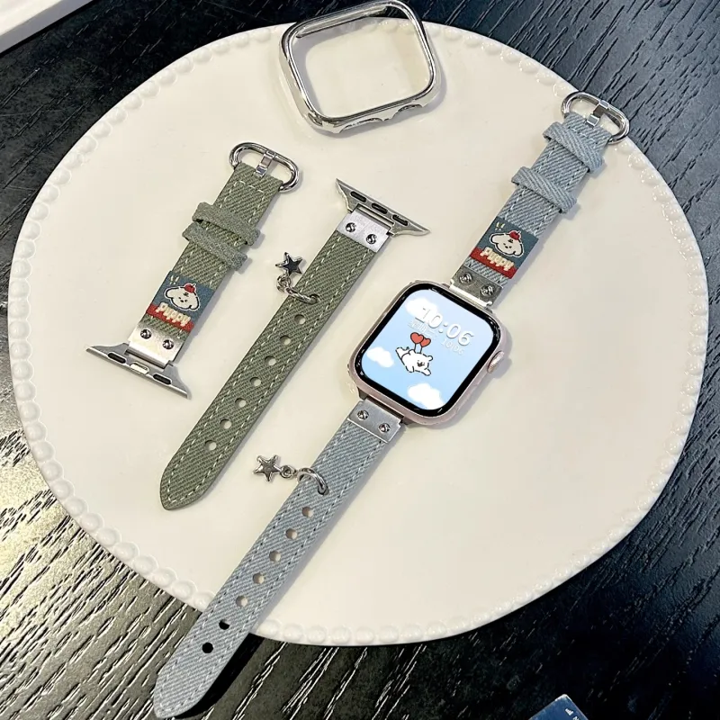 CHUANGYIDA Apple Compatibility Watch Band 130 180mm Denim Material-1