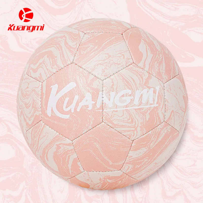 Kuangmi Size 5 Ball Soccer PU Machine Stitched Soccer Ball Unisex Pink-5