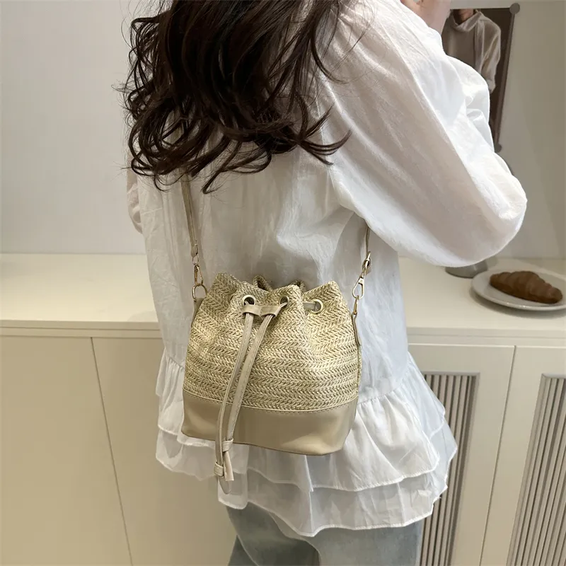 WXRX Woven Bucket Bag, Shoulder Bag Women's Ecru/Khaki-10