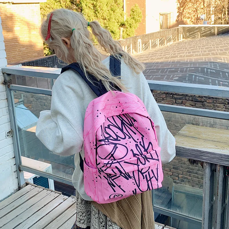 WXRX Nylon Fabric Backpack Women's Pink-4