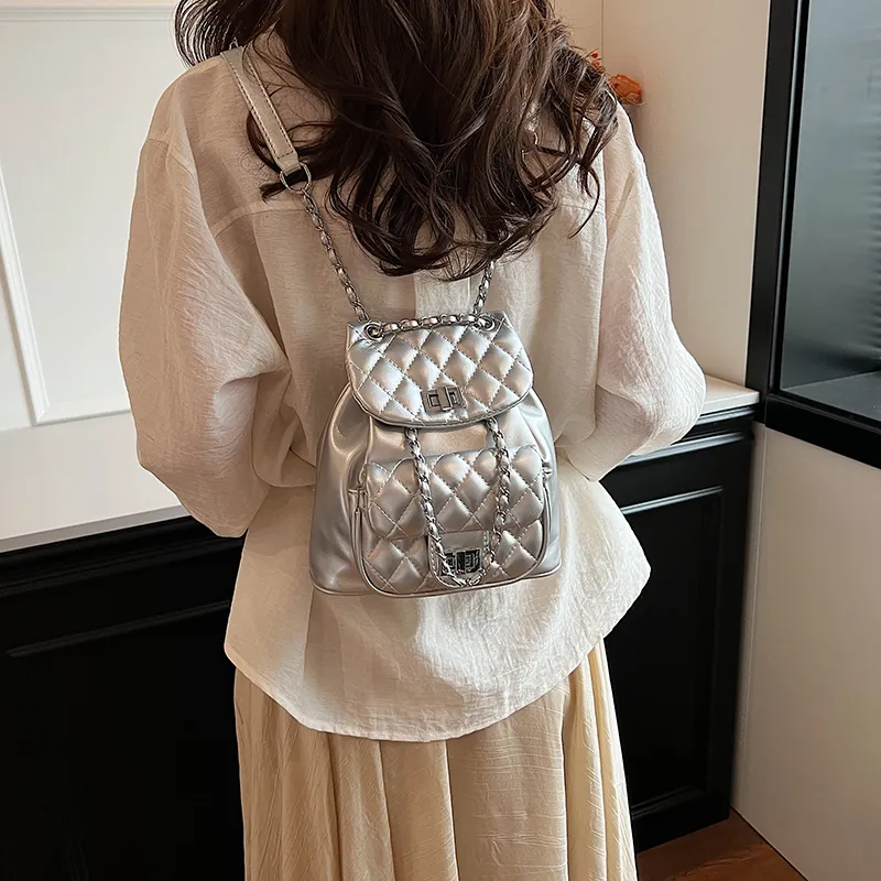 WXRX PU Backpack Women's Silver/Pearl White/Black-3