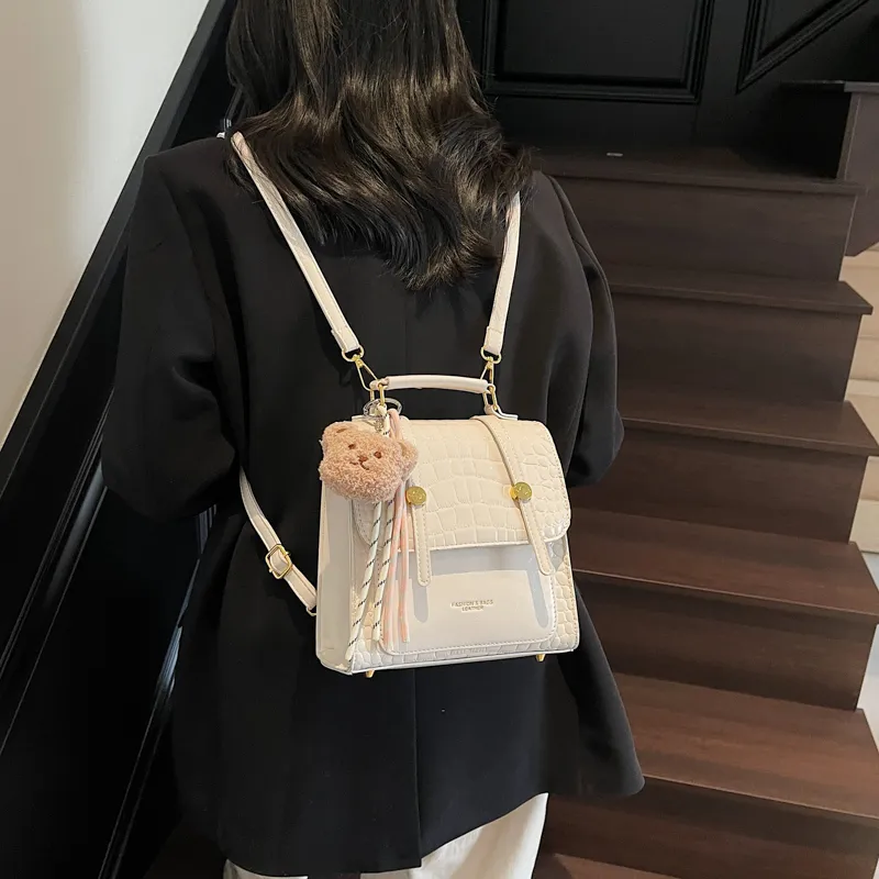 WXRX PU Backpack Women's Ecru/Silver/Burgundy/Brown Black-4