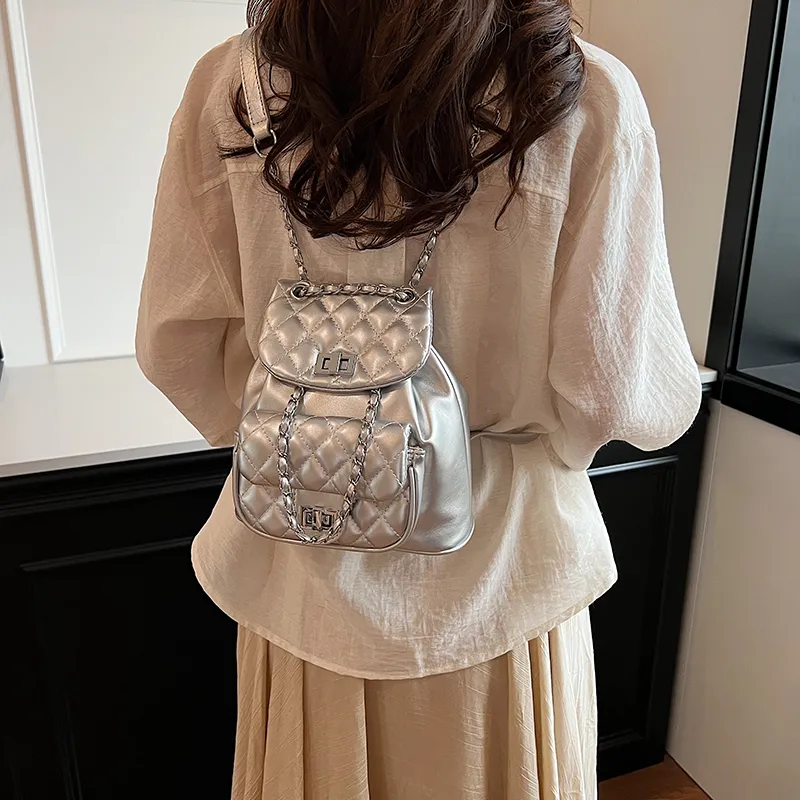 WXRX PU Backpack Women's Silver/Pearl White/Black-2