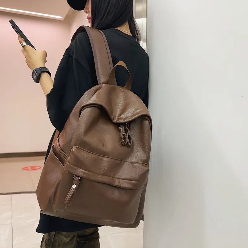WXRX PU Backpack Unisex Brown/Khaki/Black-5
