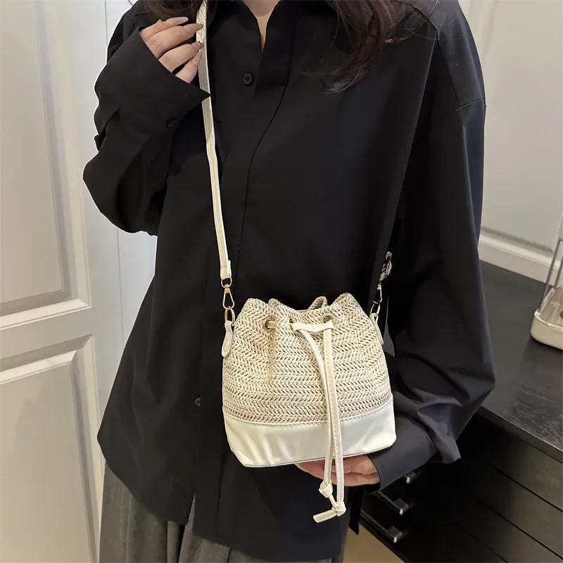 WXRX Woven Bucket Bag, Shoulder Bag Women's Ecru/Khaki-3