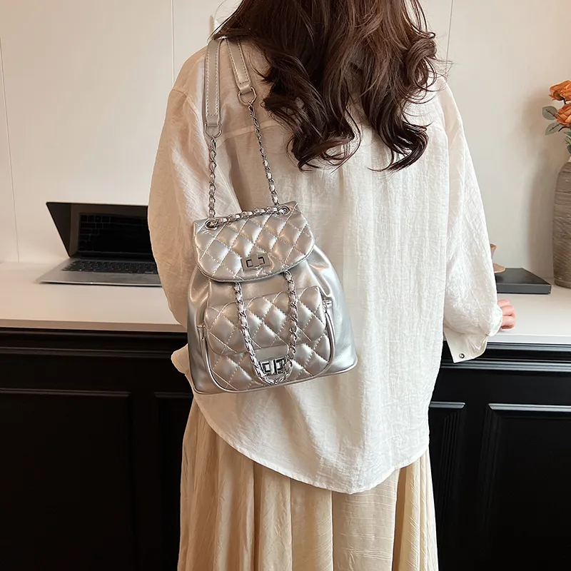 WXRX PU Backpack Women's Silver/Pearl White/Black-1