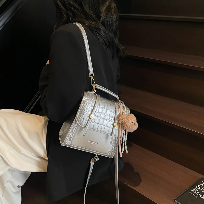 WXRX PU Backpack Women's Ecru/Silver/Burgundy/Brown Black-7